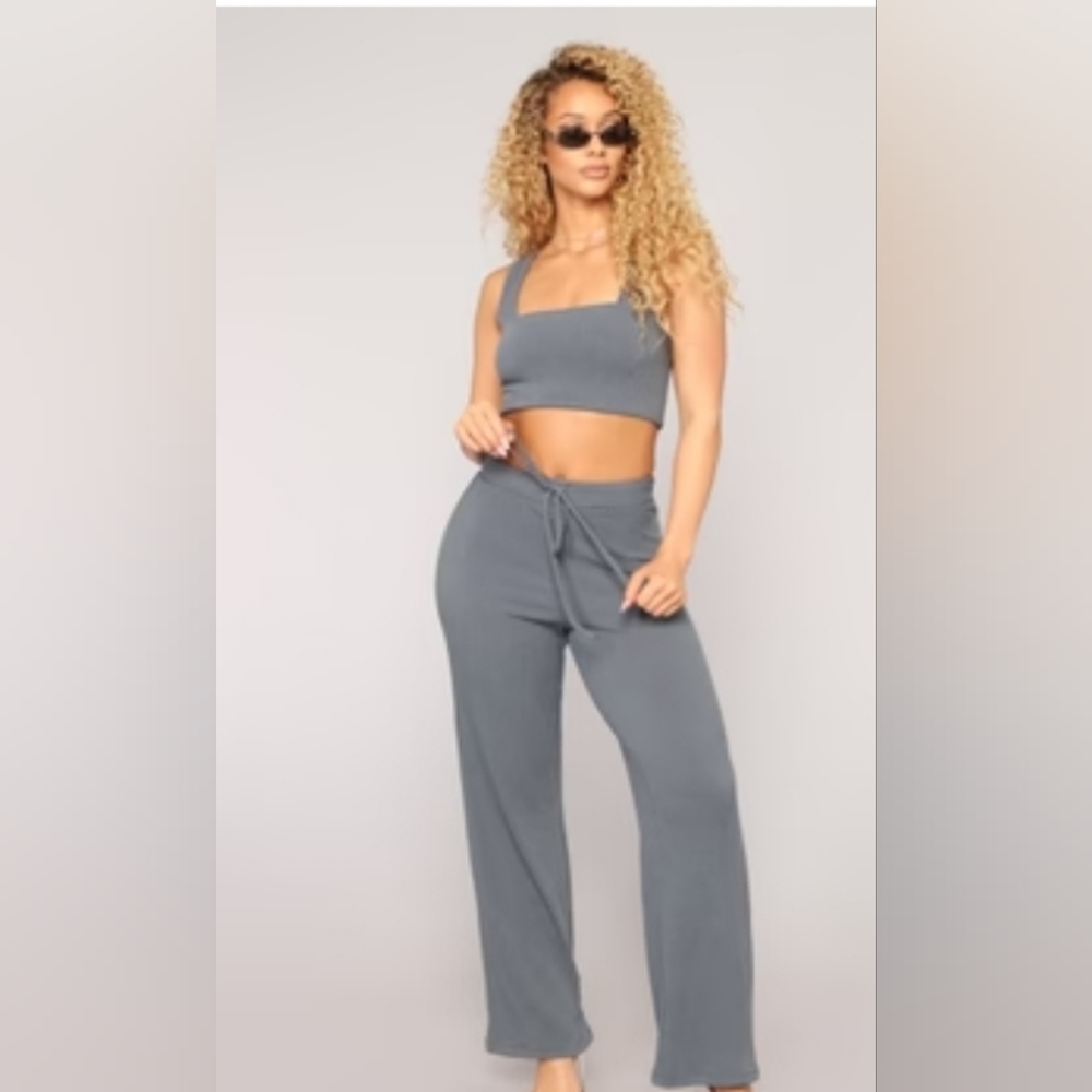 New Fashion Nova 2 piece pant set charcoal 2x